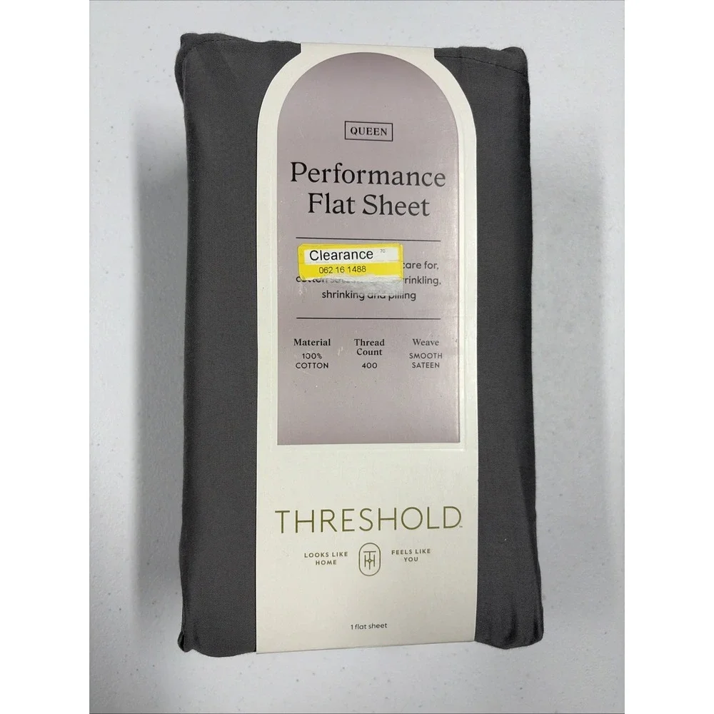 Threshold Queen Size 400 Thread Count Performance Flat Sheet Radiant Gray